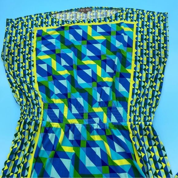 Roz & Ali Geometric Blue and Green Coverup Dress Size 14 - Picture 3 of 6